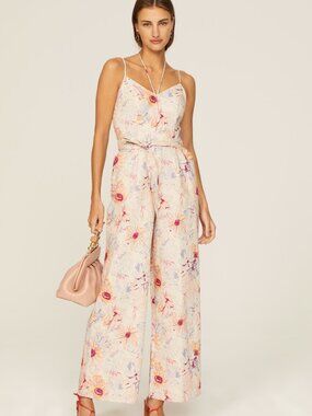 PAIGE Akari Cream Floral Linen Jumpsuit 00